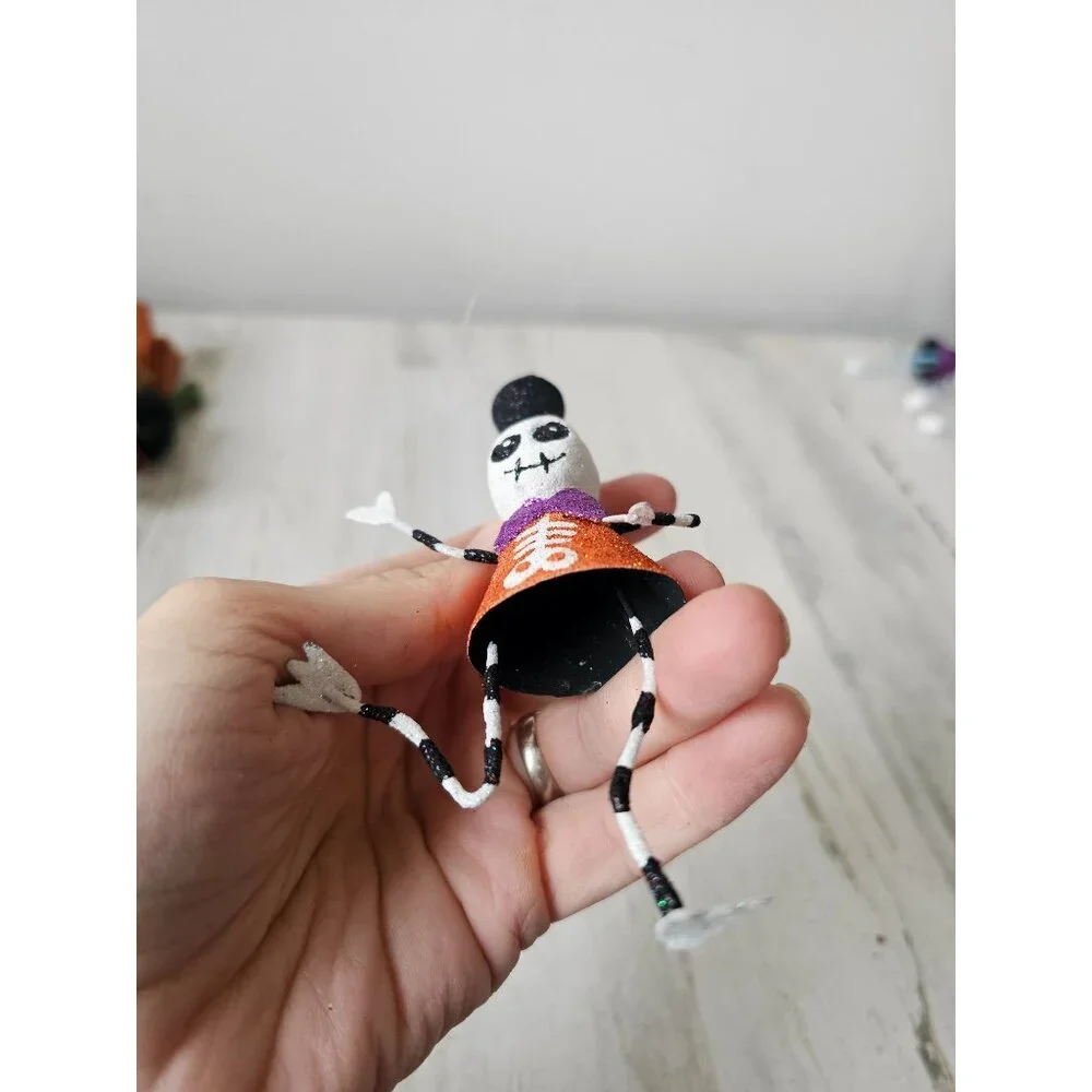 Pier 1 skeleton glitter ornament bow tie top hat Halloween Xmas tree black and w